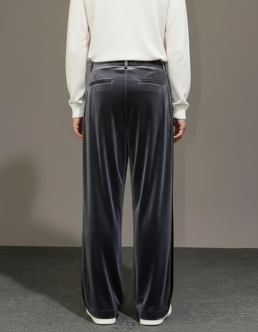Pantalon À Pince Velours Gris Ample Décontracté Homme - vue 2