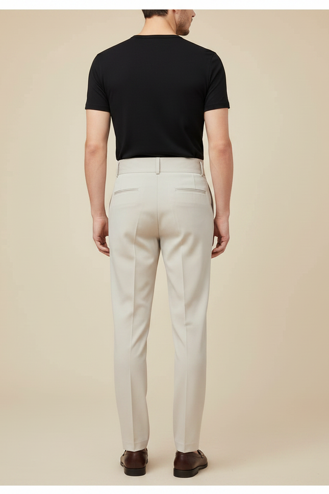 Pantalon À Pince Beige Plissé Taille Haute Homme Élégant - Gabardine - vue 2