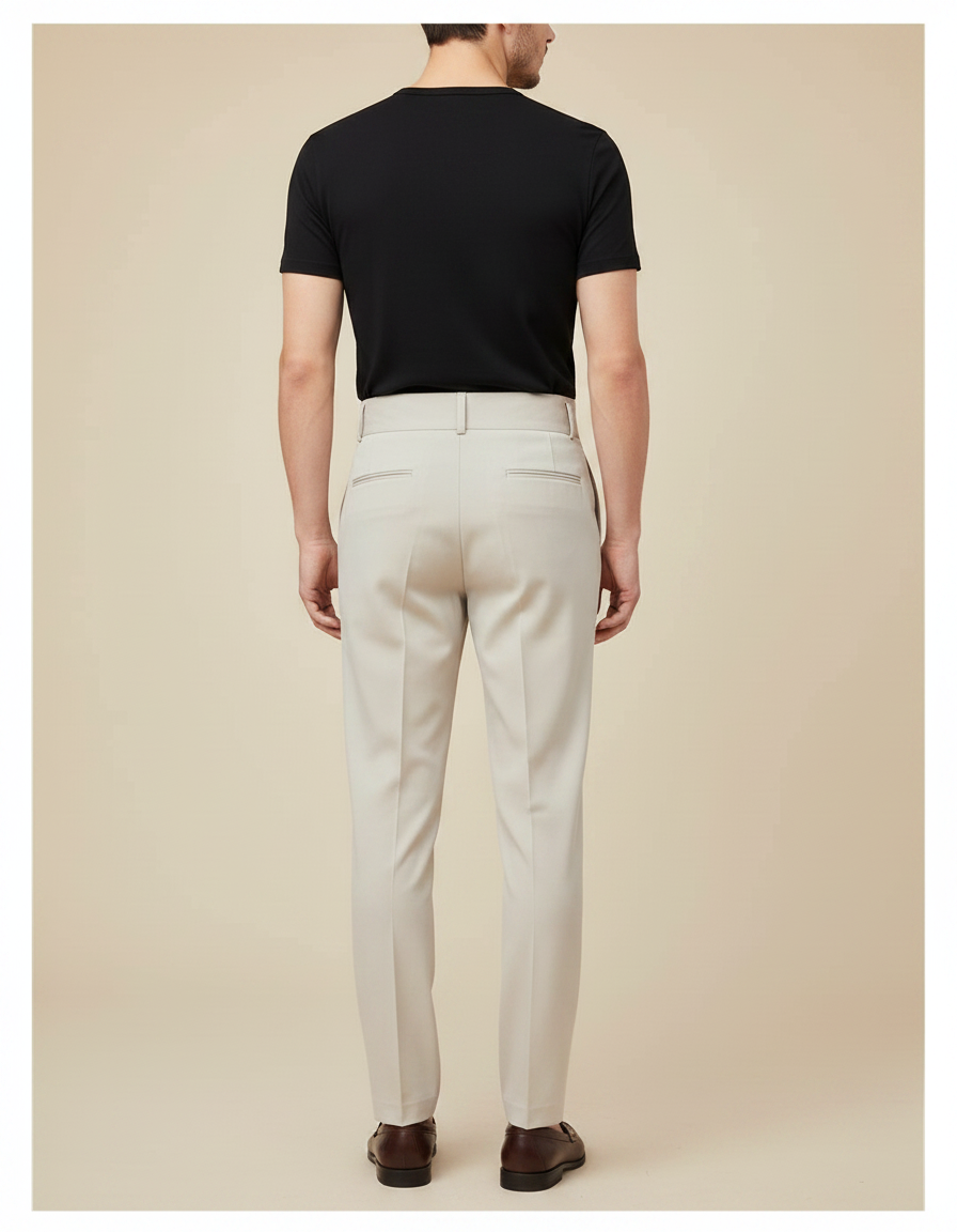 Pantalon À Pince Beige Plissé Taille Haute Homme Élégant - Gabardine - vue 2