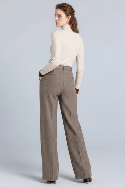 Pantalon À Pince Tweed Marron Ample Taille Haute - vue 2