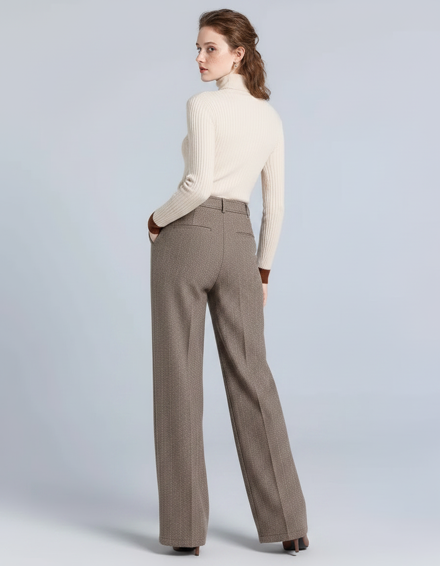 Pantalon À Pince Tweed Marron Ample Taille Haute - vue 2