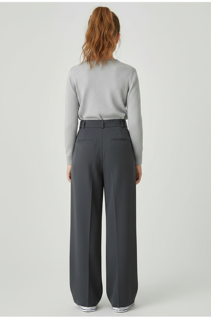 Pantalon À Pince Gris Foncé Ample Plissé Fluide Fille - Polyester - vue 2