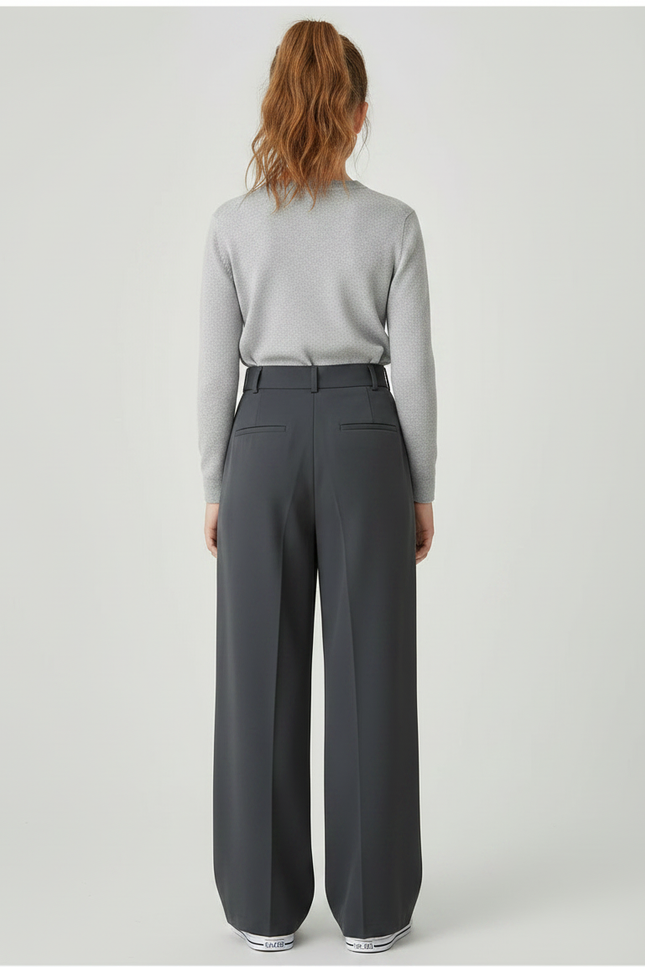 Pantalon À Pince Gris Foncé Ample Plissé Fluide Fille - Polyester - vue 2