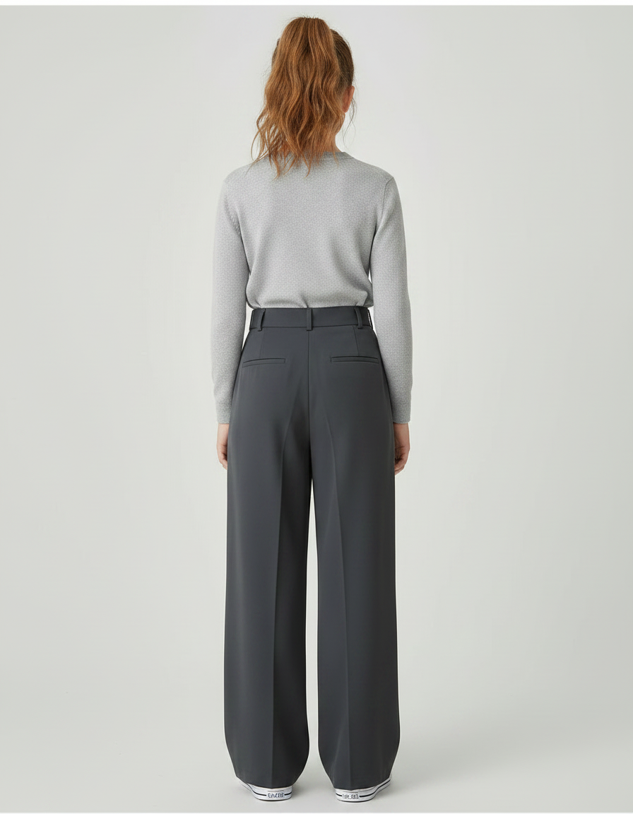 Pantalon À Pince Gris Foncé Ample Plissé Fluide Fille - Polyester - vue 2