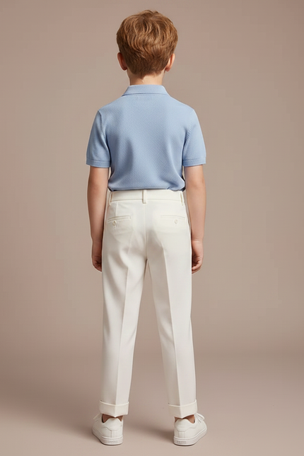 Pantalon À Pince Blanc Cassé Droit Enfant Élégant Décontracté - Gabardine - vue 2