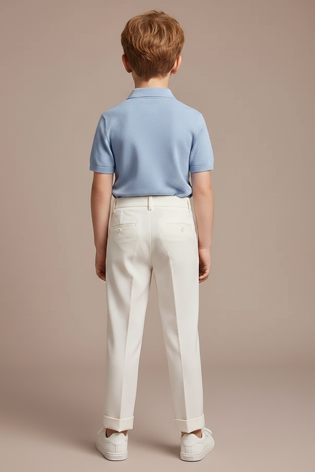 Pantalon À Pince Blanc Cassé Droit Enfant Élégant Décontracté - Gabardine - vue 2