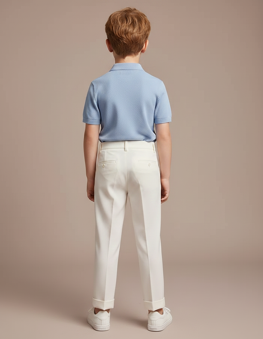 Pantalon À Pince Blanc Cassé Droit Enfant Élégant Décontracté - Gabardine - vue 2