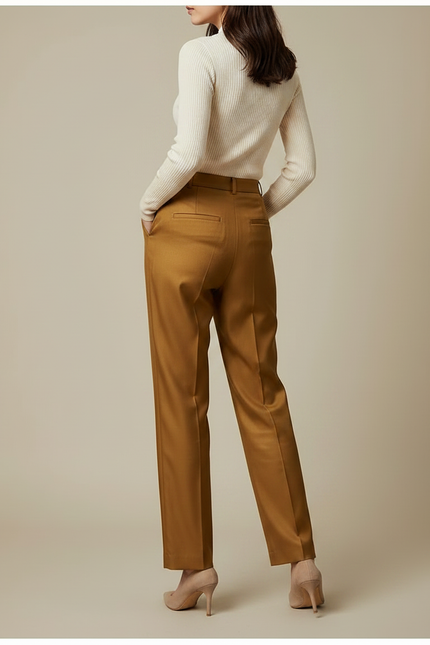 Pantalon À Pince Marron Satiné Plissé Taille Haute Fluide - vue 2
