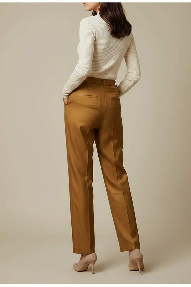 Pantalon À Pince Marron Satiné Plissé Taille Haute Fluide - vue 2