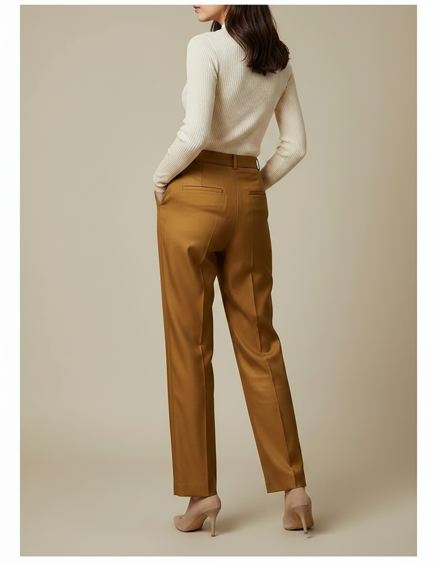 Pantalon À Pince Marron Satiné Plissé Taille Haute Fluide - vue 2