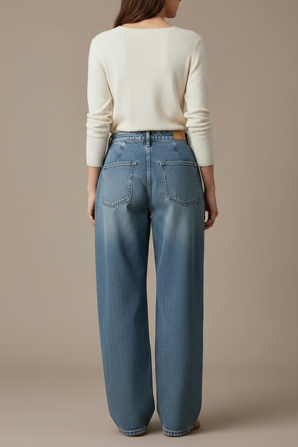 Pantalon À Pince Denim Bleu Ample Plissé Décontracté Femme - Jean - vue 2