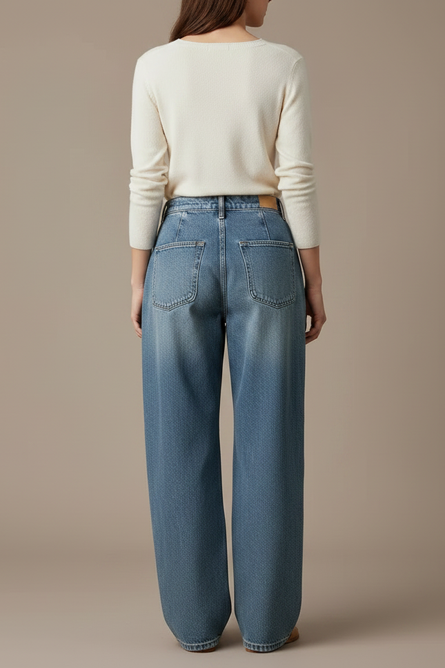 Pantalon À Pince Denim Bleu Ample Plissé Décontracté Femme - Jean - vue 2