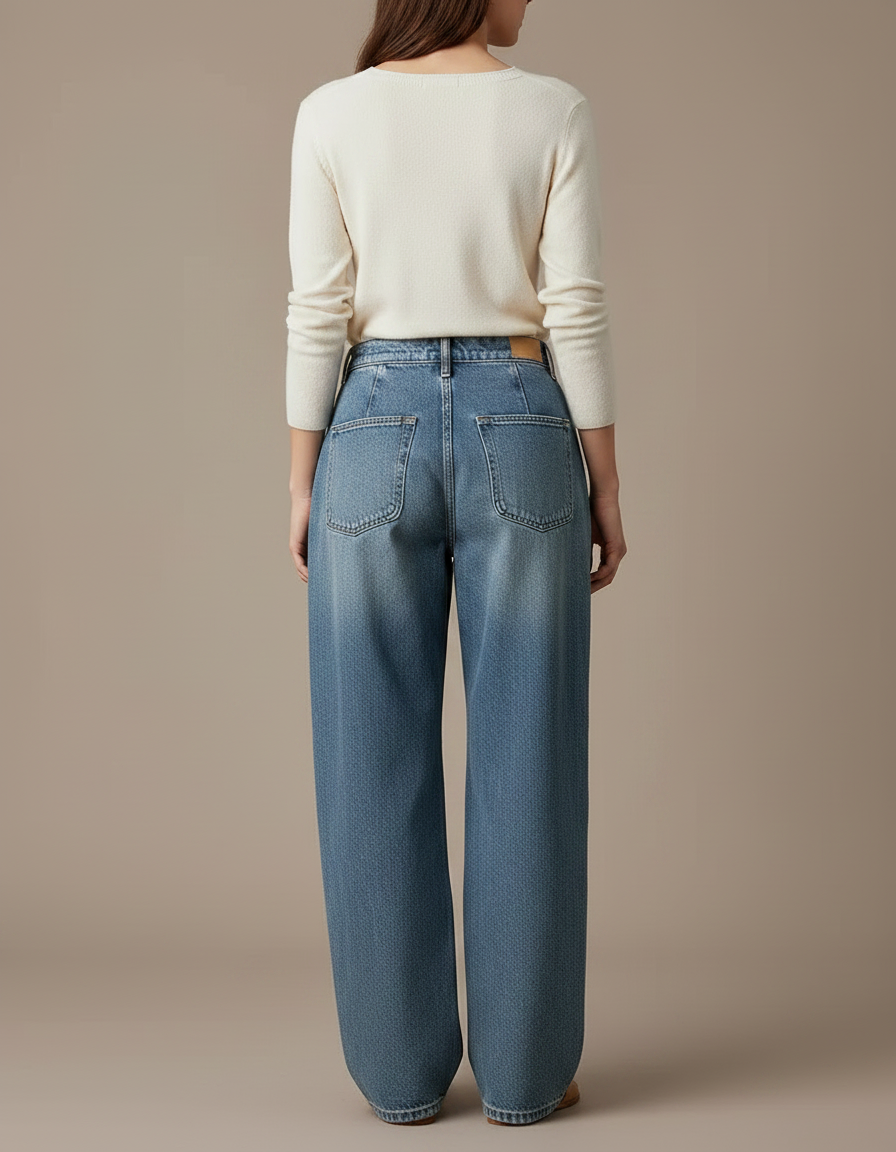 Pantalon À Pince Denim Bleu Ample Plissé Décontracté Femme - Jean - vue 2