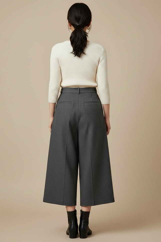 Pantalon À Pince Gris Anthracite Ample Plissé Femme - Laine - vue 2
