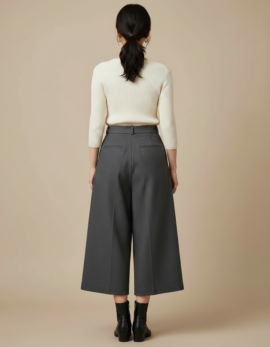 Pantalon À Pince Gris Anthracite Ample Plissé Femme - Laine - vue 2