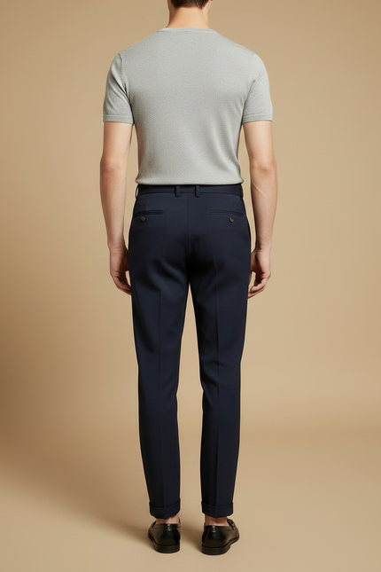 Pantalon À Pince Bleu Marine Plissé Taille Haute Élégant - Gabardine - vue 2