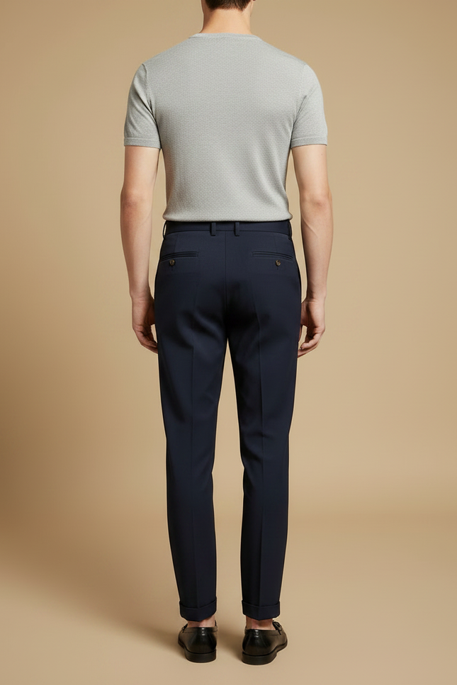 Pantalon À Pince Bleu Marine Plissé Taille Haute Élégant - Gabardine - vue 2