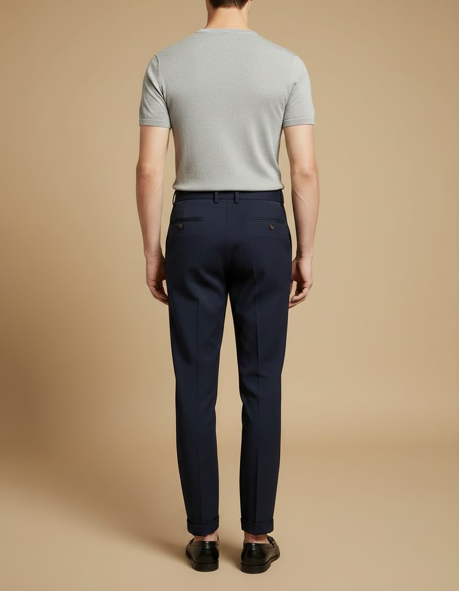 Pantalon À Pince Bleu Marine Plissé Taille Haute Élégant - Gabardine - vue 2