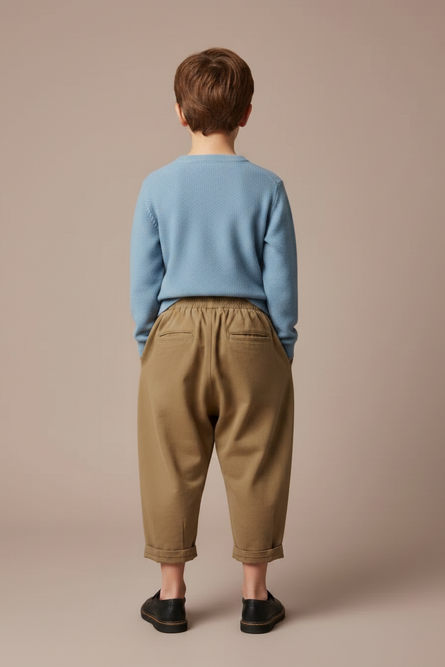 Pantalon À Pince Kaki Ample Coton Enfant Plissé - vue 2
