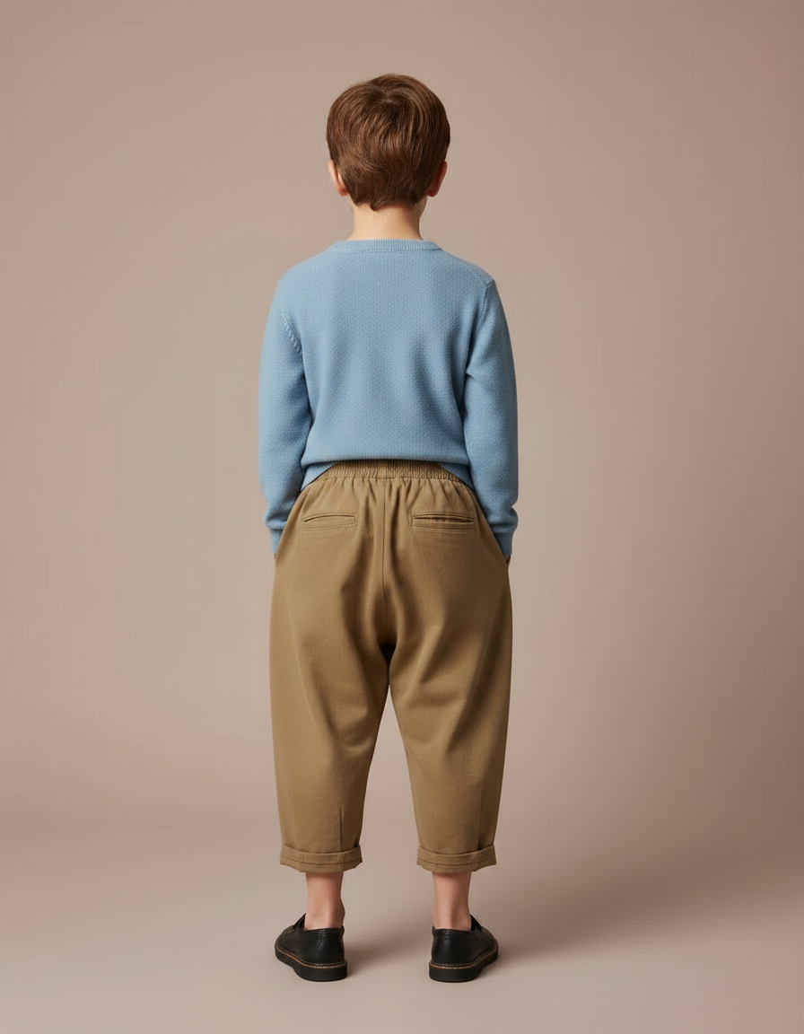 Pantalon À Pince Kaki Ample Coton Enfant Plissé - vue 2