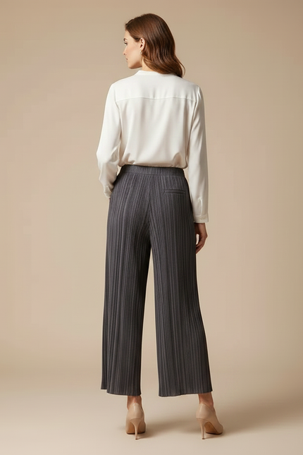 Pantalon À Pince Gris Plissé Fluide Élégant Décontracté - Polyester - vue 2