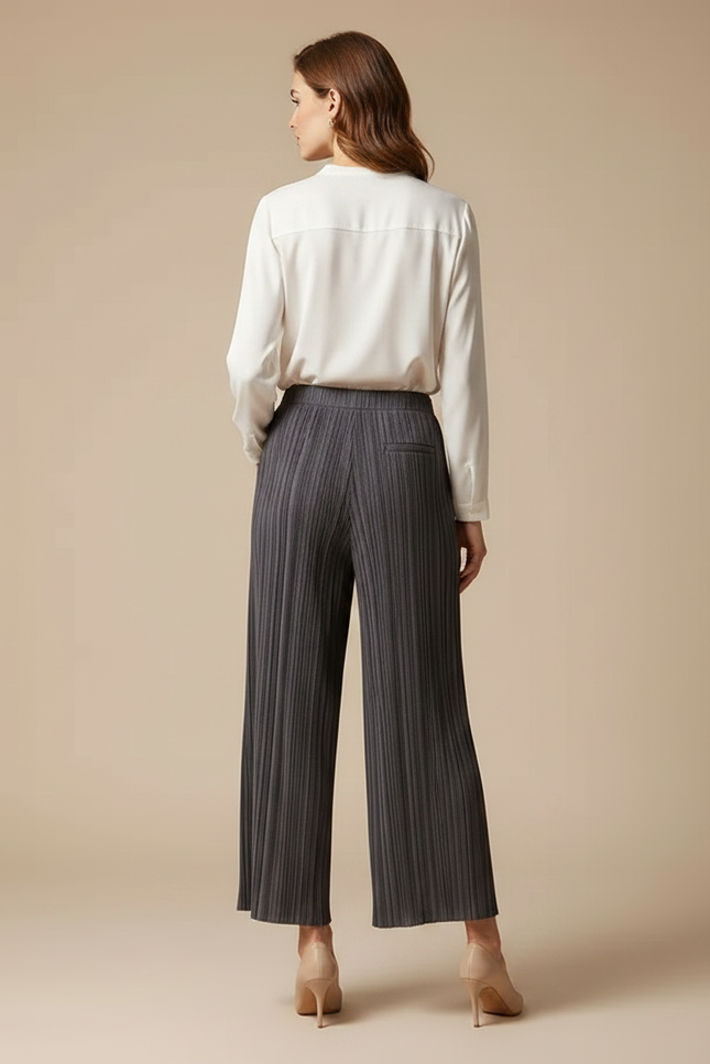 Pantalon À Pince Gris Plissé Fluide Élégant Décontracté - Polyester - vue 2