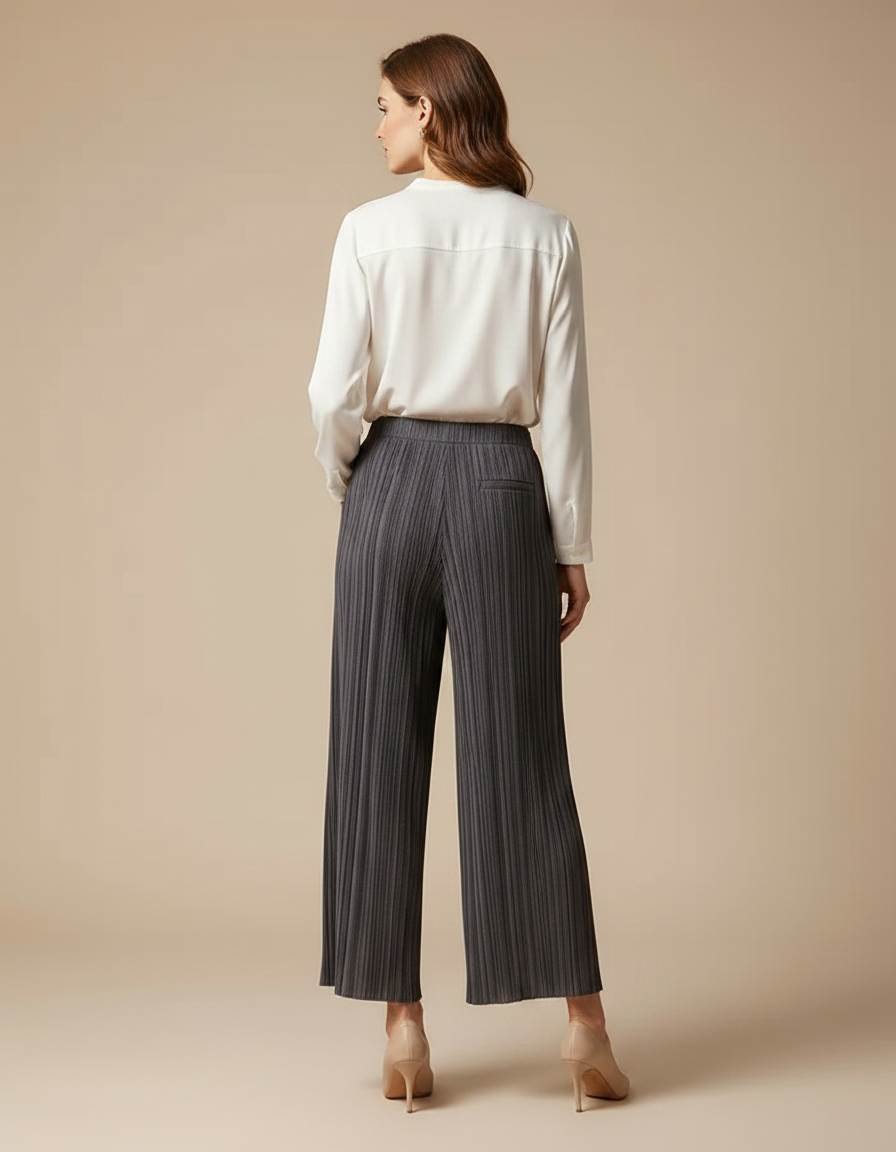 Pantalon À Pince Gris Plissé Fluide Élégant Décontracté - Polyester - vue 2