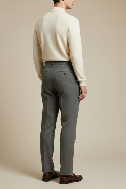 Pantalon À Pince Gris Laine Plissé Droit Élégant Homme - vue 2