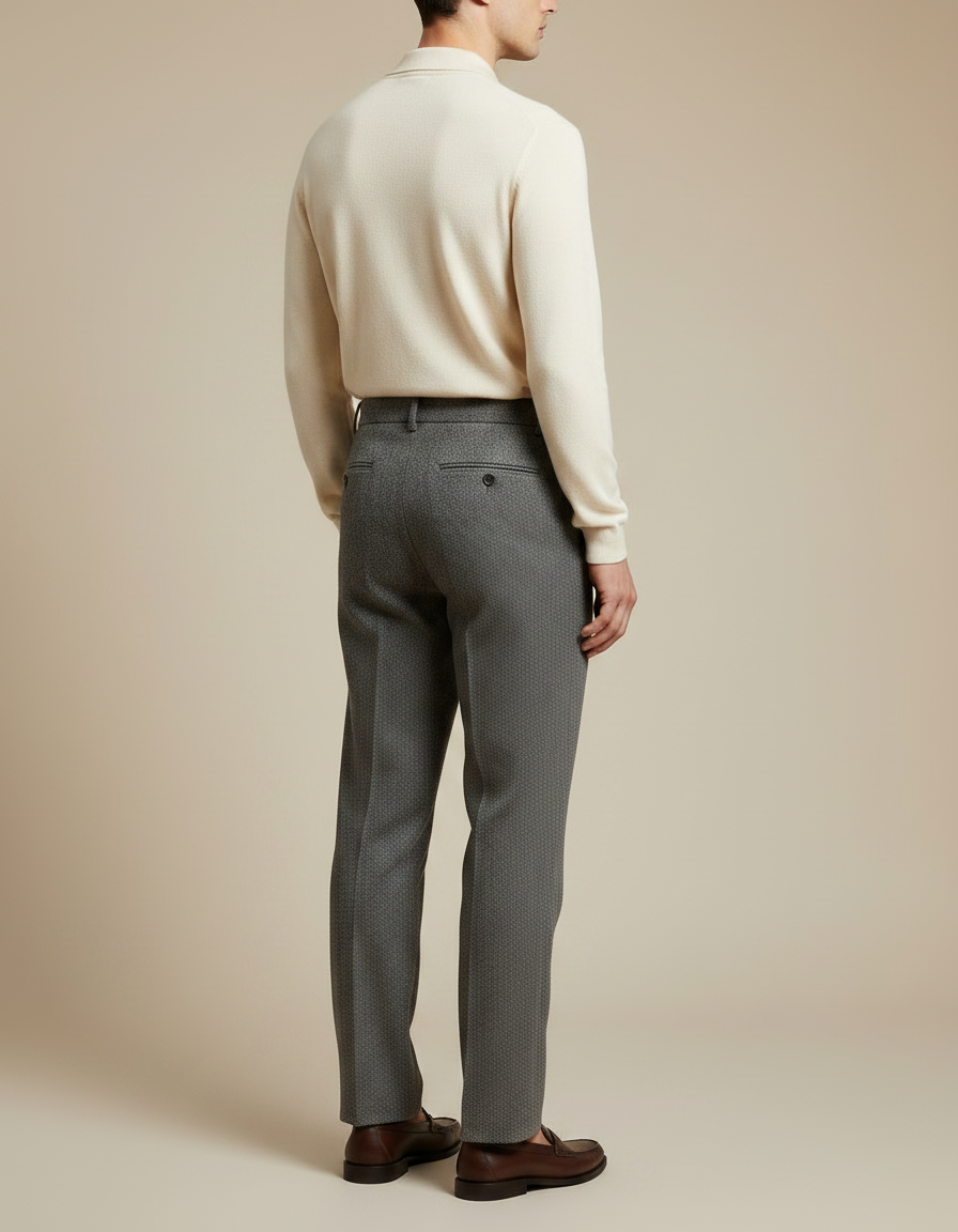Pantalon À Pince Gris Laine Plissé Droit Élégant Homme - vue 2