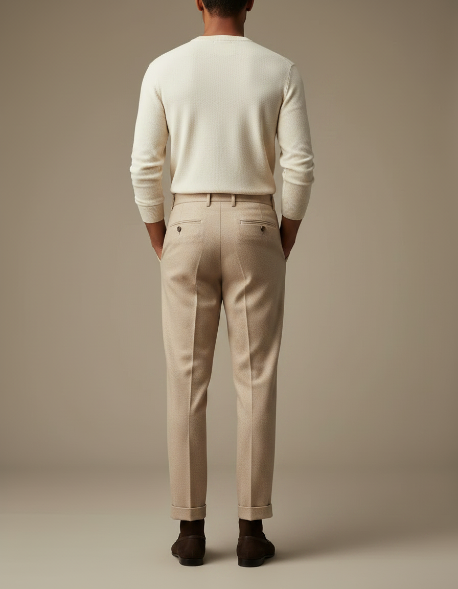 Pantalon À Pince Beige Laine Plissé Droit Homme - vue 2