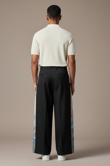 Pantalon À Pince Noir Ample Imprimé Côté Homme - Gabardine - vue 2
