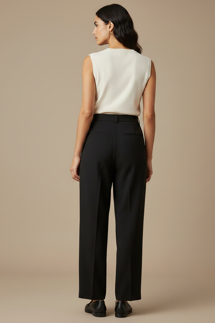 Pantalon À Pince Noir Plissé Taille Haute Ample - Polyester - vue 2