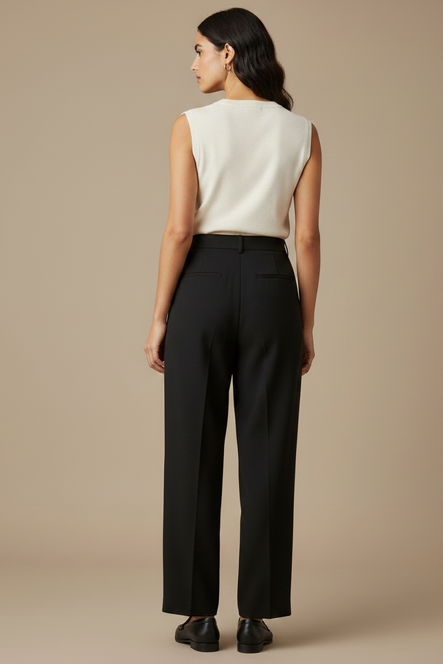 Pantalon À Pince Noir Plissé Taille Haute Ample - Polyester - vue 2