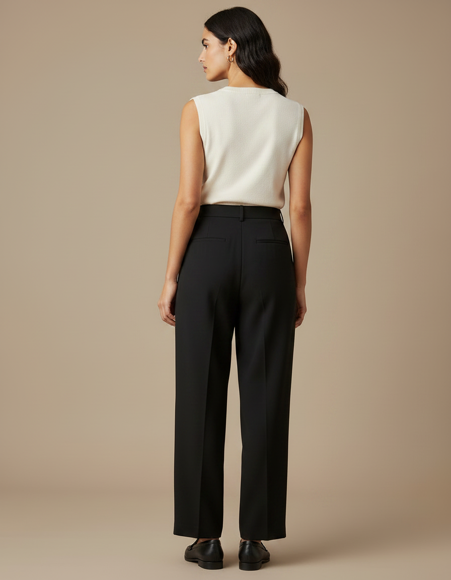 Pantalon À Pince Noir Plissé Taille Haute Ample - Polyester - vue 2