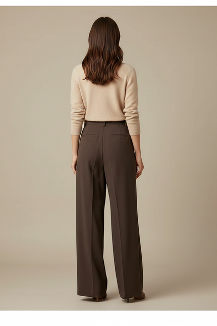 Pantalon À Pince Marron Ample Fluide Élégant - Polyester - vue 2