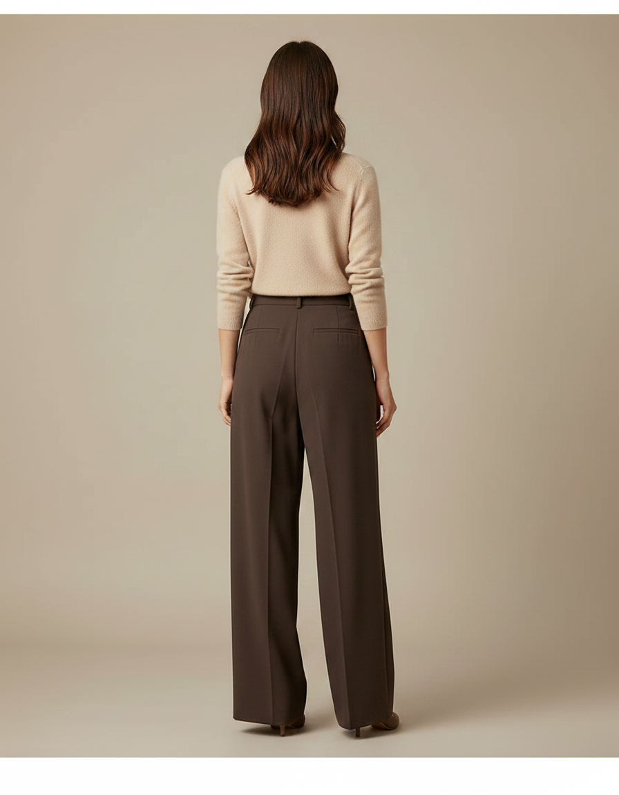 Pantalon À Pince Marron Ample Fluide Élégant - Polyester - vue 2