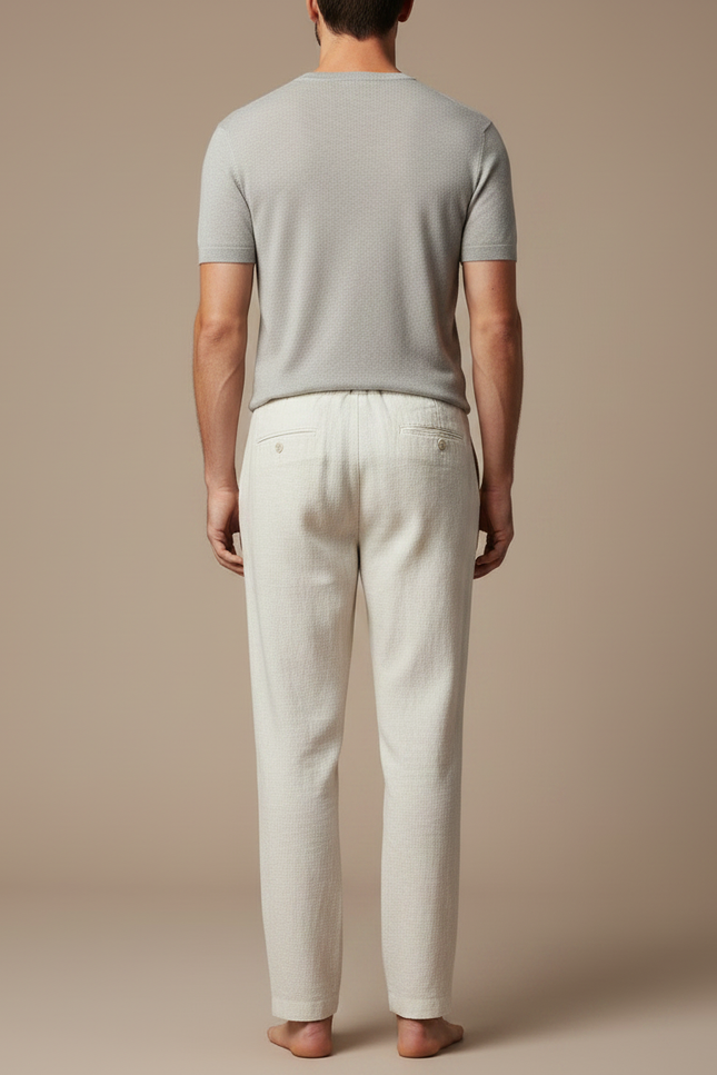 Pantalon À Pince Crème Lin Plissé Cordon Décontracté - Beige - vue 2