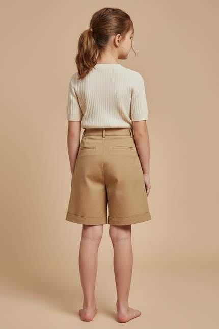 Pantalon À Pince Beige Plissé Droit Court Enfant - Gabardine - vue 2
