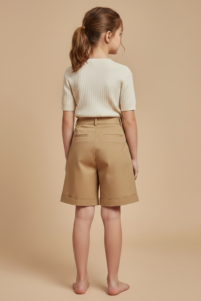 Pantalon À Pince Beige Plissé Droit Court Enfant - Gabardine - vue 2