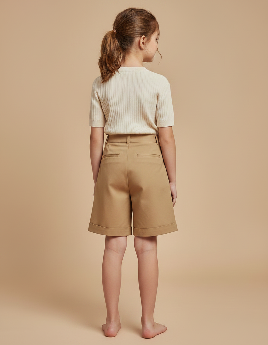 Pantalon À Pince Beige Plissé Droit Court Enfant - Gabardine - vue 2