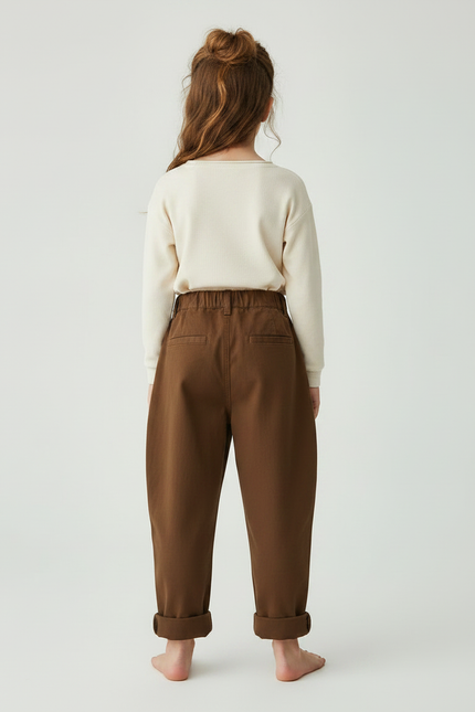 Pantalon À Pince Marron Ample Coton Enfant Décontracté - vue 2