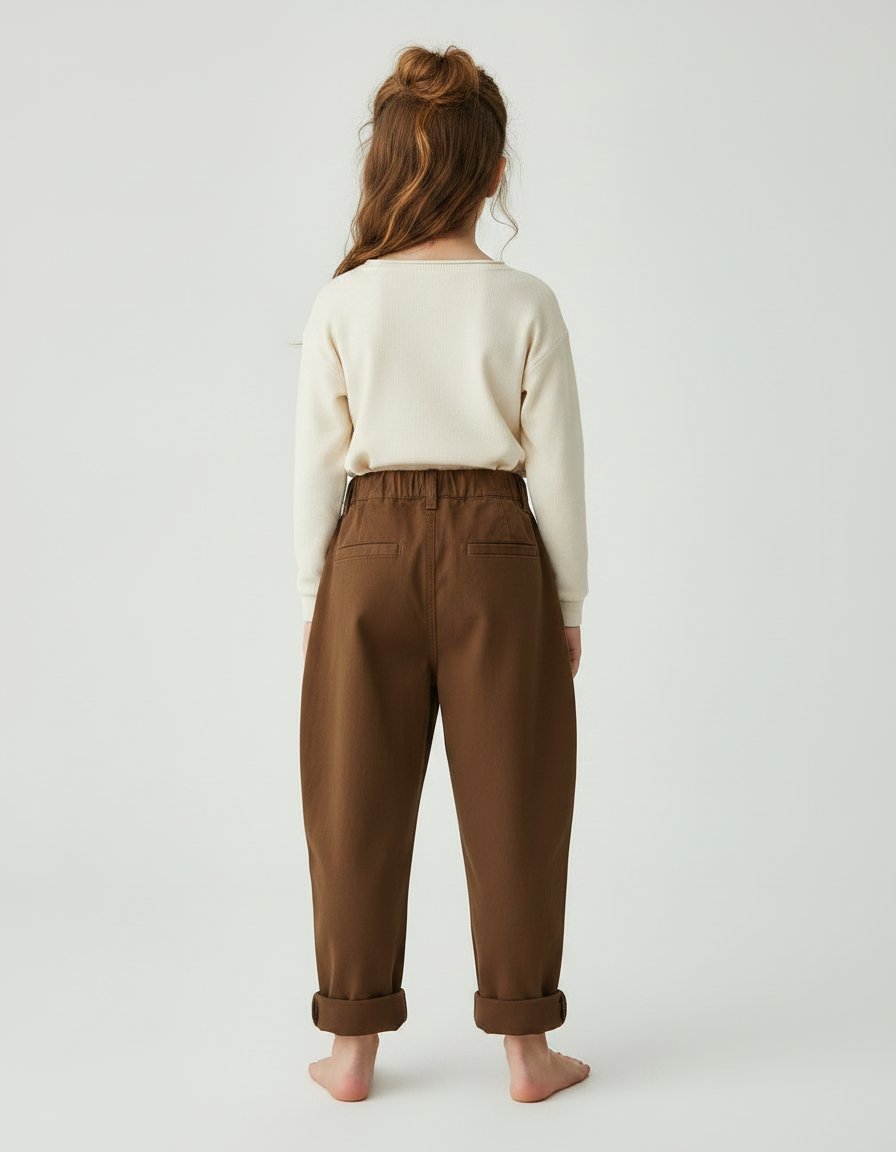 Pantalon À Pince Marron Ample Coton Enfant Décontracté - vue 2
