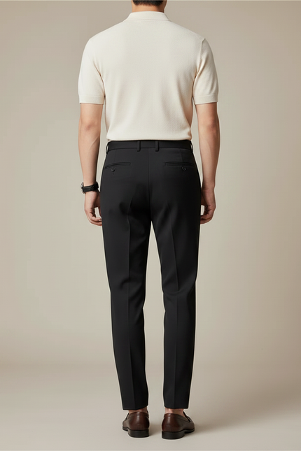 Pantalon À Pince Noir Slim Plissé Habillé Homme - Gabardine - vue 2