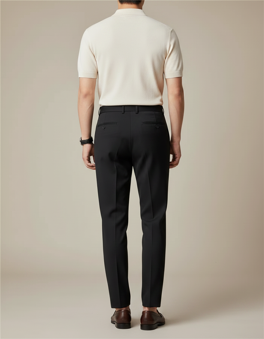 Pantalon À Pince Noir Slim Plissé Habillé Homme - Gabardine - vue 2