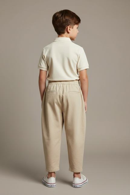 Pantalon À Pince Beige Ample Coton Enfant - Toile - vue 2