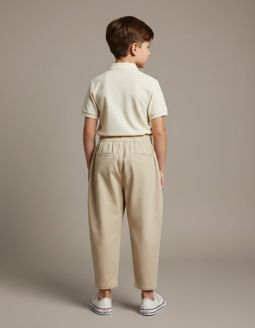 Pantalon À Pince Beige Ample Coton Enfant - Toile - vue 2