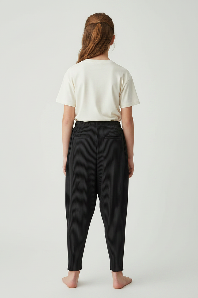 Pantalon À Pince Noir Plissé Ample Décontracté - Polyester - vue 2