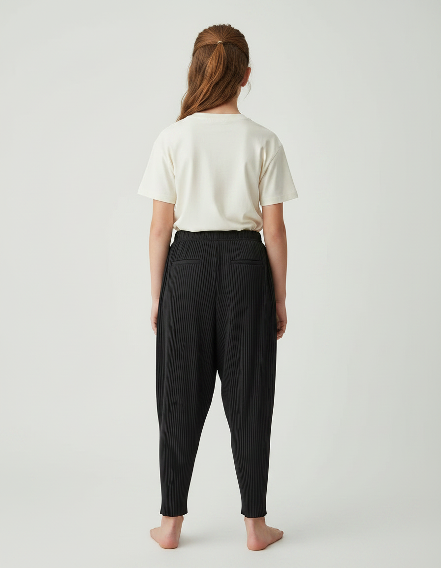 Pantalon À Pince Noir Plissé Ample Décontracté - Polyester - vue 2
