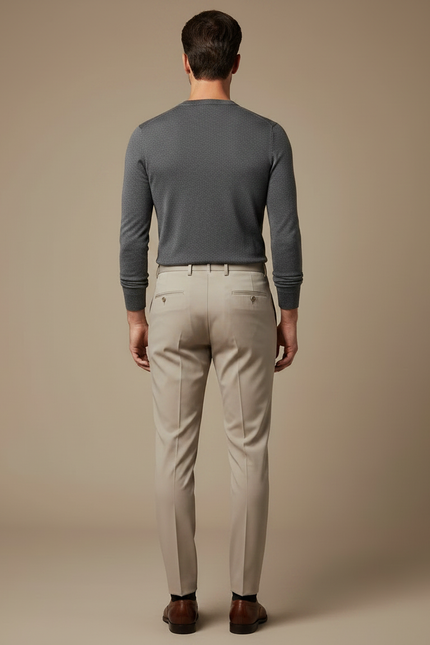 Pantalon À Pince Beige Clair Plissé Slim Homme Élégant - Gabardine - vue 2