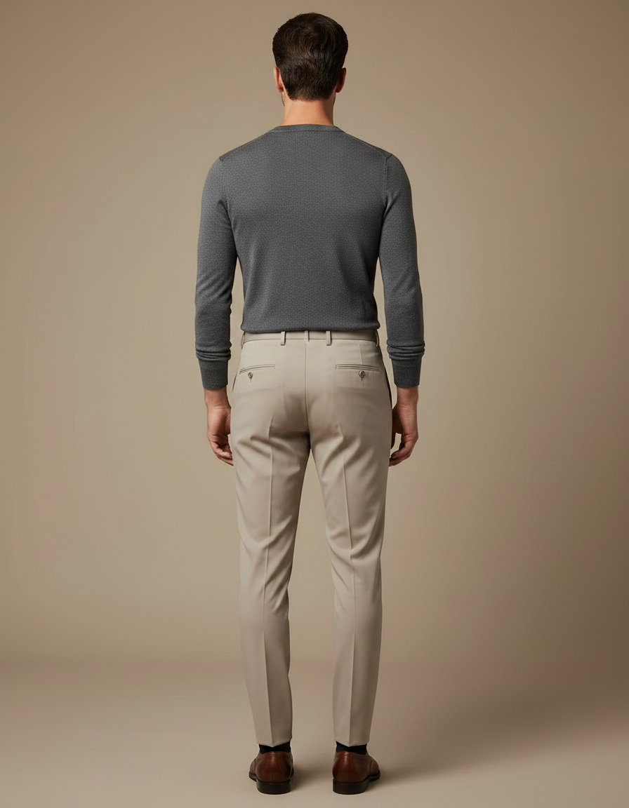 Pantalon À Pince Beige Clair Plissé Slim Homme Élégant - Gabardine - vue 2
